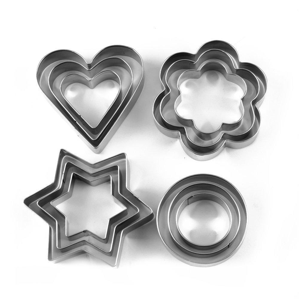 0813 Cookie Cutter Stainless Steel Cookie Cutter with Shape Heart Round Star and Flower (12 Pieces) - SkyShopy 0813 Cookie Cutter Stainless Steel Cookie Cutter with Shape Heart Round Star and Flower (12 Pieces) - SkyShopy